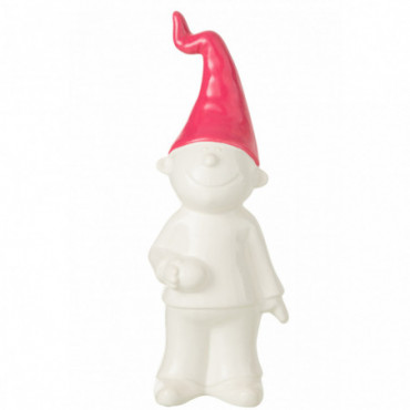 Gnome Debout Ceramic White/Fuschia L