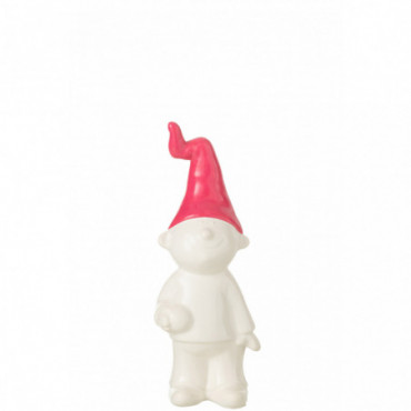 Gnome Debout Ceramic White/Fuschia S