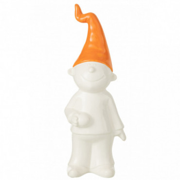 Gnome Debout Ceramic White/Orange L