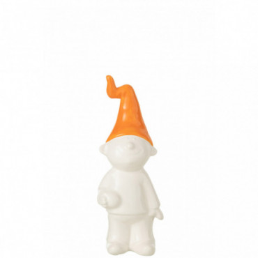 Gnome Debout Ceramic White/Orange S