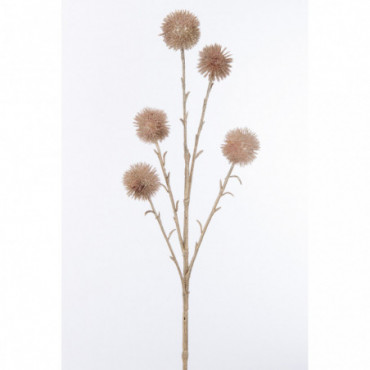 Branche Echinops 5 Fleurs+Paillettes Plastique Rose Clair
