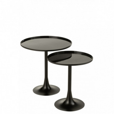Set De 2 Tables Gigognes Avec Plateau Metal Brillant Noir