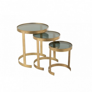 Set De 3 Tables Rondes Fer/Verre Noir/Bronze