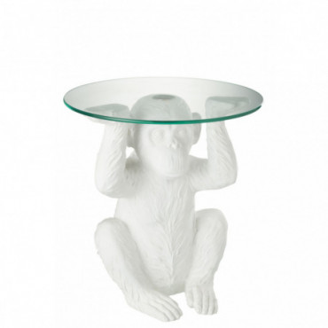 Table Singe Resine/Verre Blanc