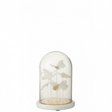 Cloche Papillons+Points Verre Blanc/Or M