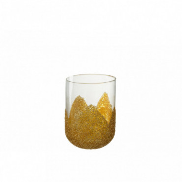 Bougeoir Strass Verre Transparent/Or M