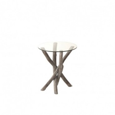 Table D'Appoint Branches Bois/Verre Grey Wash