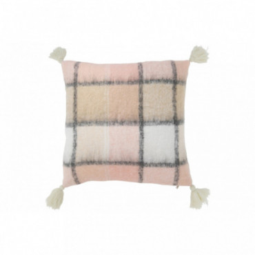 Coussin A Carreaux Polyester Beige/Rose