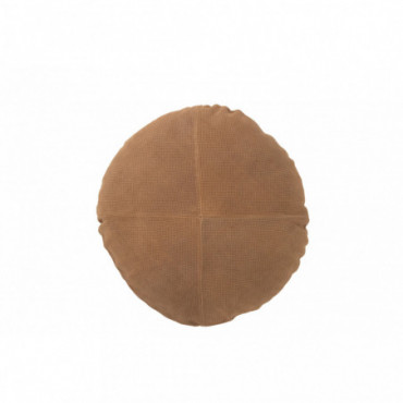 Coussin Rond Cuir Camel
