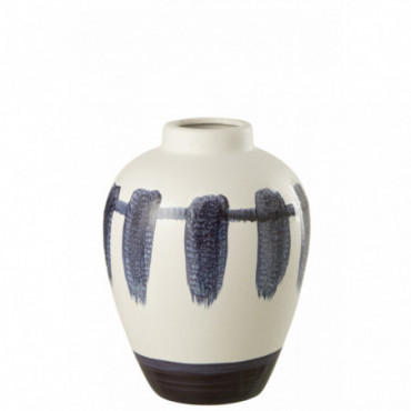 Vase Brush Ceramic White/Blue