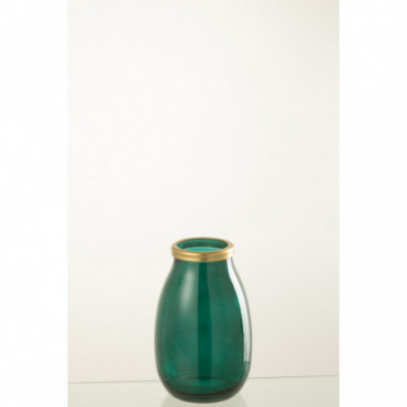 Vase Gold Rim Glass Green S