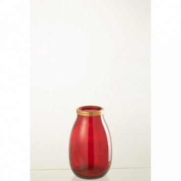 Vase Gold Rim Glass Red S