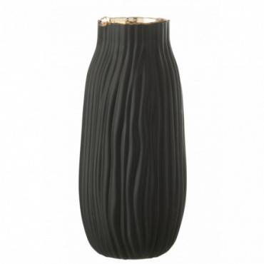 Vase Rainures Verre Noir/Or L