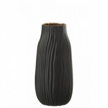 Vase Rainures Verre Noir/Or M