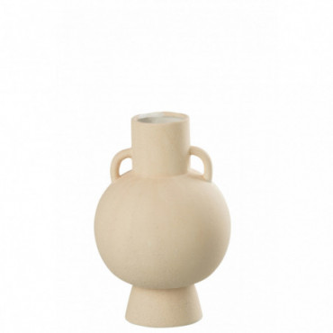 Vase Rond Anses Porcelaine Beige L