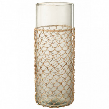 Vase Tricot Verre/Rotin Transparent L