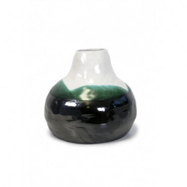 Vase en céramique blanc et vert H22 Navona