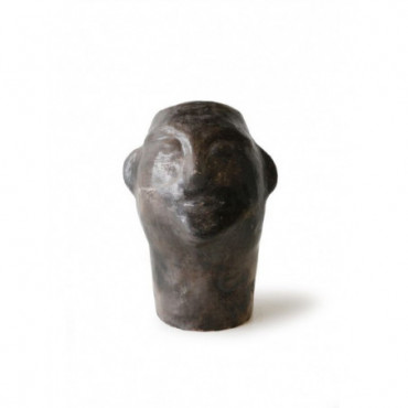 Vase noir visage en terracotta Mimba
