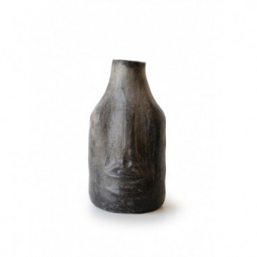 Vase noir visage en terracotta Noir Mimba