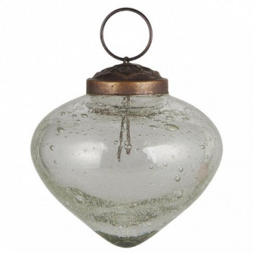 Boule de Noël en verre bullé en forme d'oignon clair D6.3cm