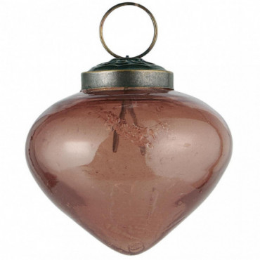 Boule de Noël en verre bullé en forme d'oignon rose fanée D6.3cm