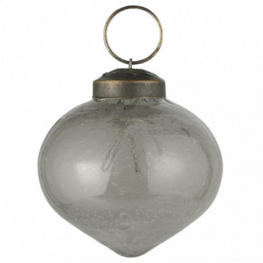 Boule de Noël en verre bullé en forme d'oignon gris D5.2cm