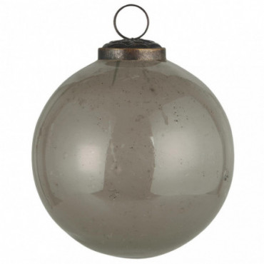 Boule de Noël verre galet gris D9.5cm