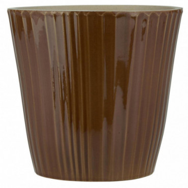 Pot conique avec rainures marron D17.5cm