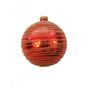 Boule de Noël 12cm rouge lignée or