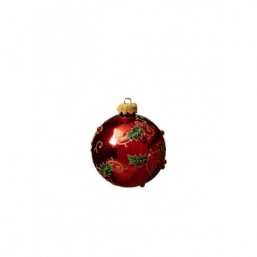 Boule de Noël 8cm rouge houx
