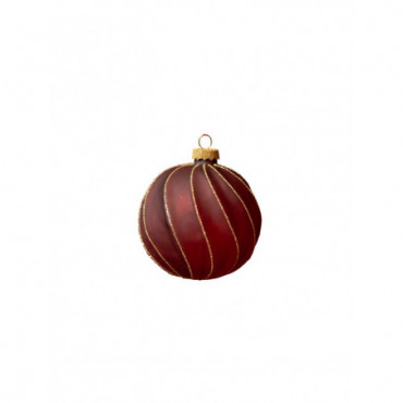 Boule de Noël 8cm rouge spirale dorée