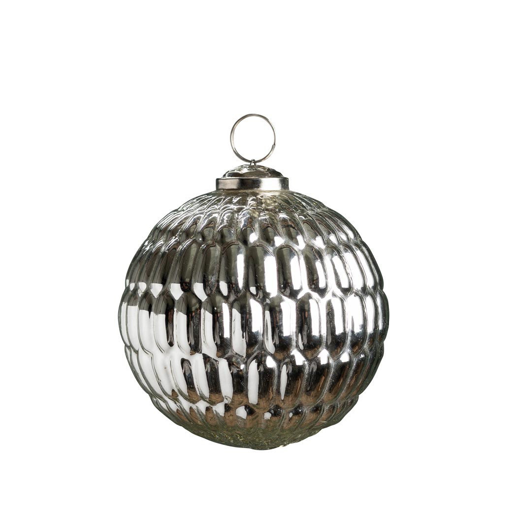 Boule de Noël argentée gauffrée Chehoma 33456