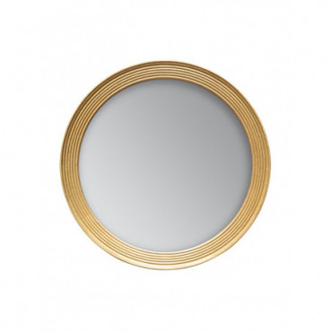 Grand miroir rond contour ligné doré