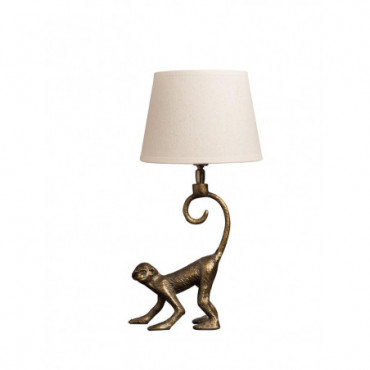 Lampe 20cm singe doré queue haute abat-jour inclus