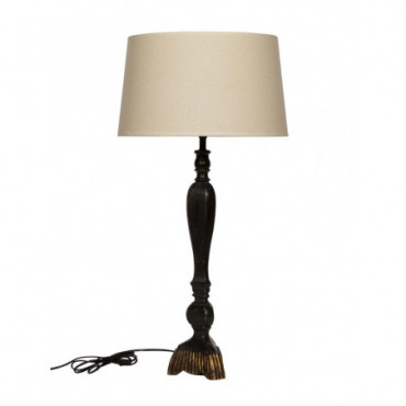 Lampe 40cm bois noir base dorée diane abat-jour inclus