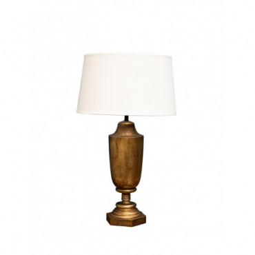 Lampe 40cm urne bois doré reina abat-jour inclus