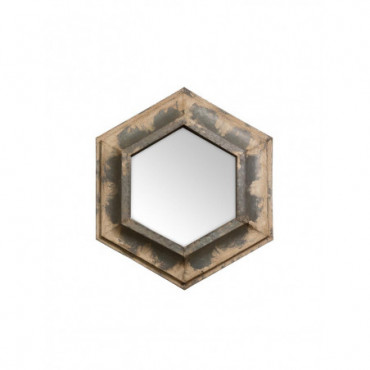 Miroir mural hexagone patine zinc blanchi
