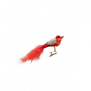 Oiseau rouge et or avec clip