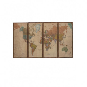 Panneaux en bois carte du monde x4