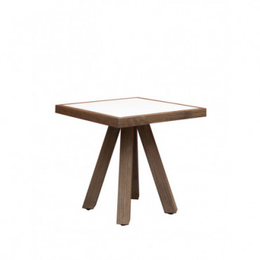 Petite table carrée top style béton blanc ibiza