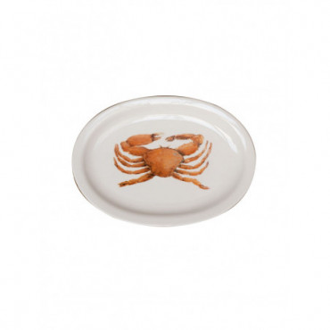 Plat de service ovale blanc et crabe d.belin