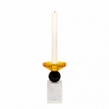 Bougeoir en verre noir/ambre/clair Ø9,5x15 cm