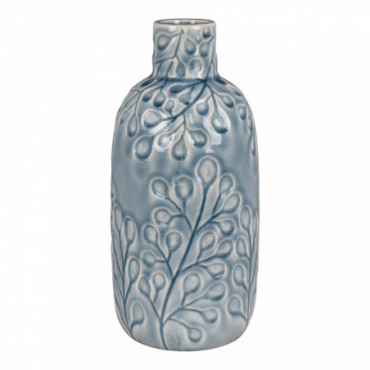 Vase en céramique, bleu avec motif, rond, Ø12x26 cm