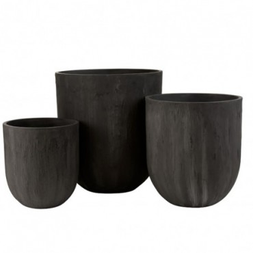 Set 3 Vases Ronds Ceramique Haut Noir