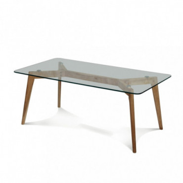 Table Basse Design Scandinave Verre Et Bois D'Hévéa Fiord