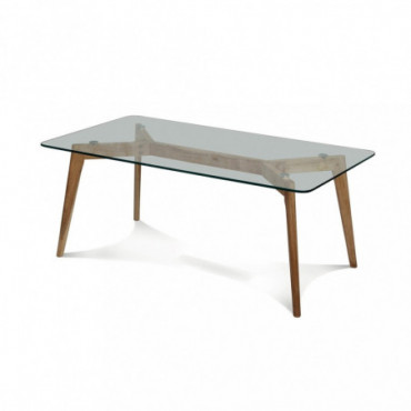 Table Basse Design Scandinave Verre Et Bois D'Hévéa Fiord
