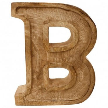 Lettre décorative B géométrique en bois à relief sculpté à la main