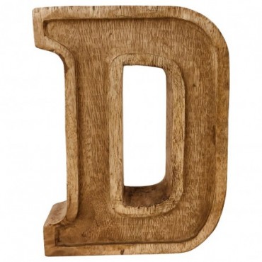 Lettre décorative D géométrique en bois à relief sculpté à la main