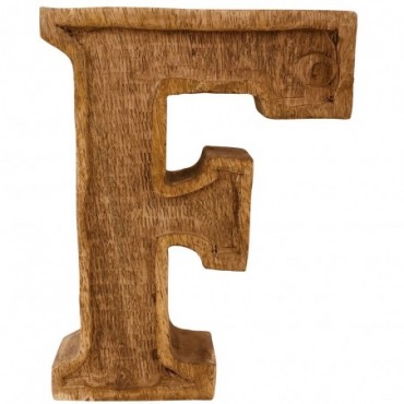 Lettre décorative F géométrique en bois à relief sculpté à la main