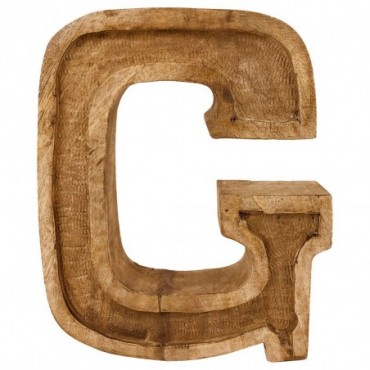 Lettre décorative G géométrique en bois à relief sculpté à la main